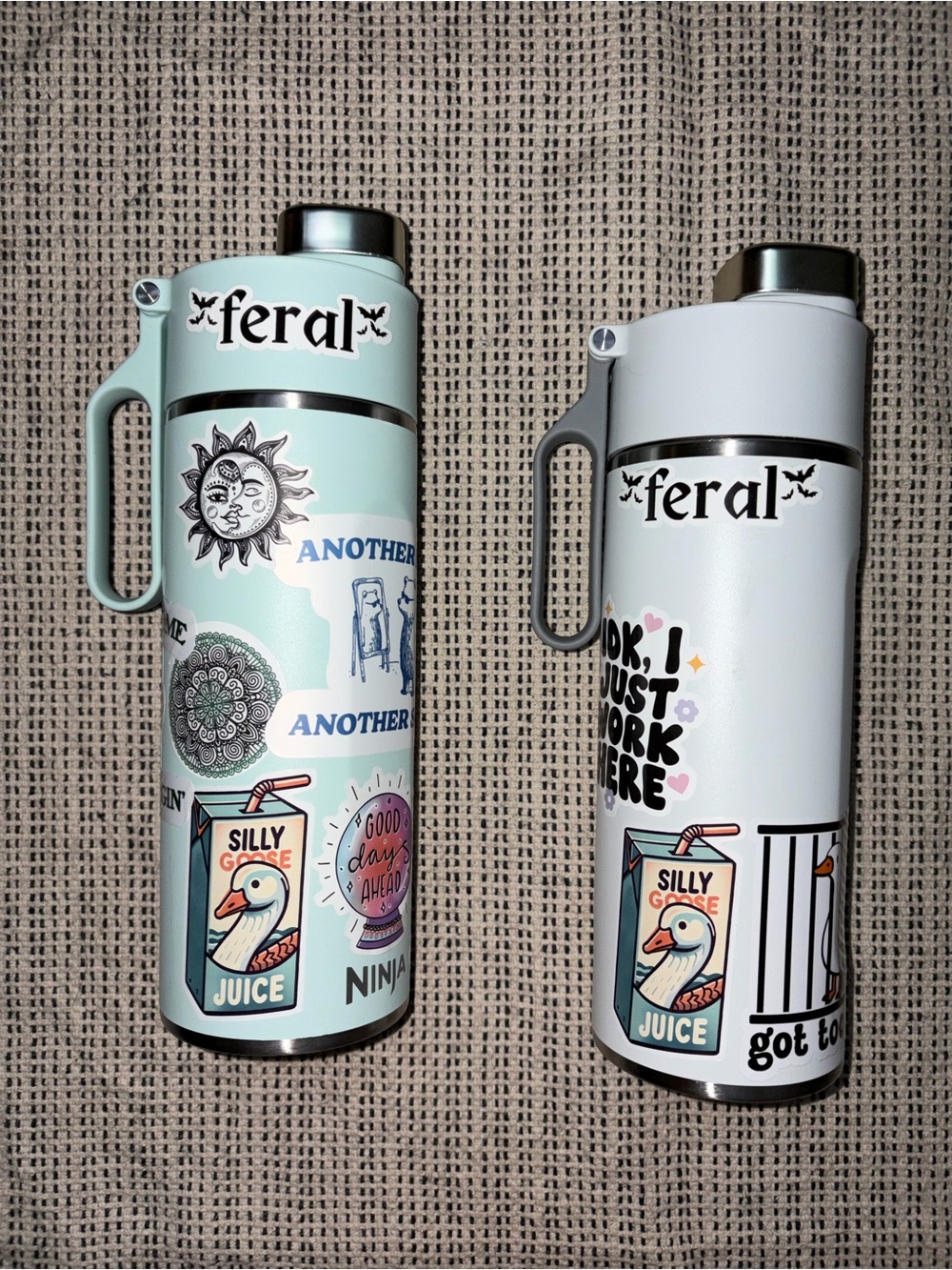 Mint and White Stickered Stainless Water Bottles